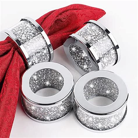 Amazon Rosenice Pcs Crystal Napkin Rings Silver Home Kitchen