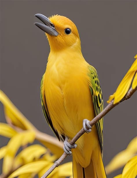 Un pájaro con la cabeza roja y plumas amarillas está sentado en una