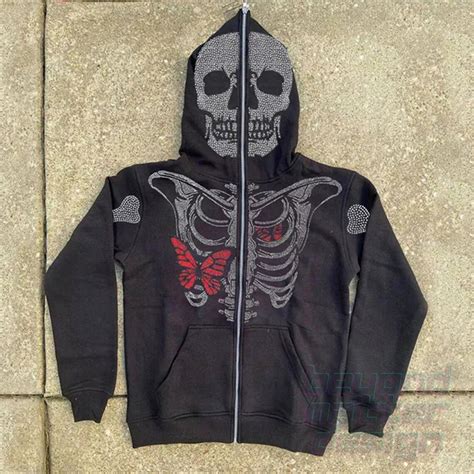 Y2k Skelett Skull Sparkly Full Zip Up Hoodie Gothic Strass Etsyde