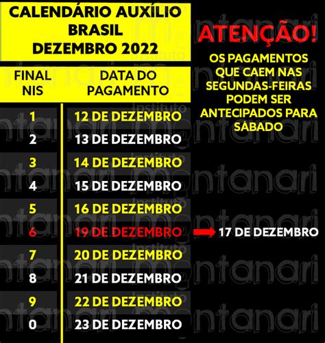 Calend Rio Completo De Dezembro Do Aux Lio Brasil Instituto Montanari