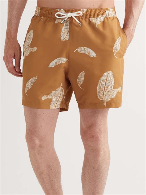 Mr P Straight Leg Mid Length Leaf Print Recycled Swim Shorts For Men