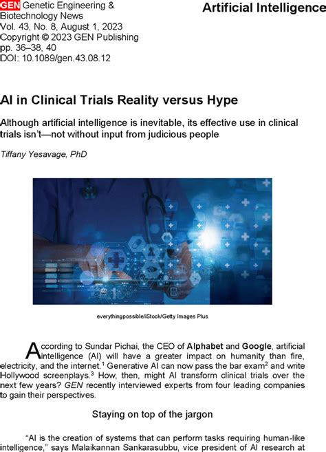 AI In Clinical Trials Reality Versus Hype Although Artificial