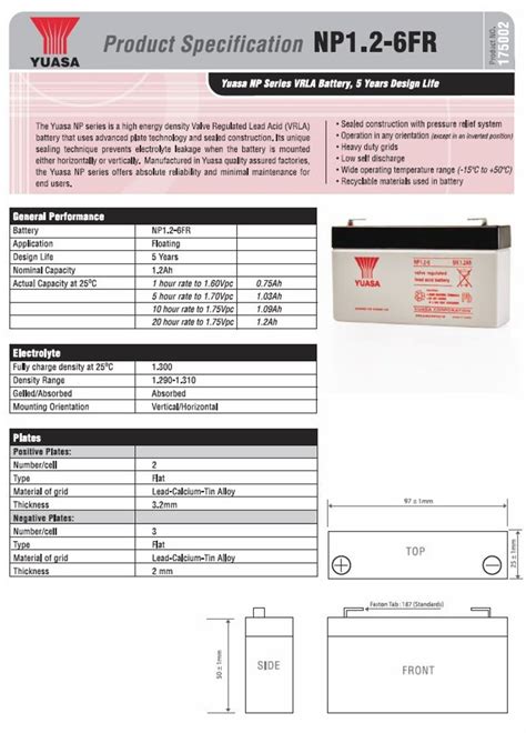 Yuasa NP1 2 6FR NP Series 6V 1 2AH VRLA Battery Batteries Direct