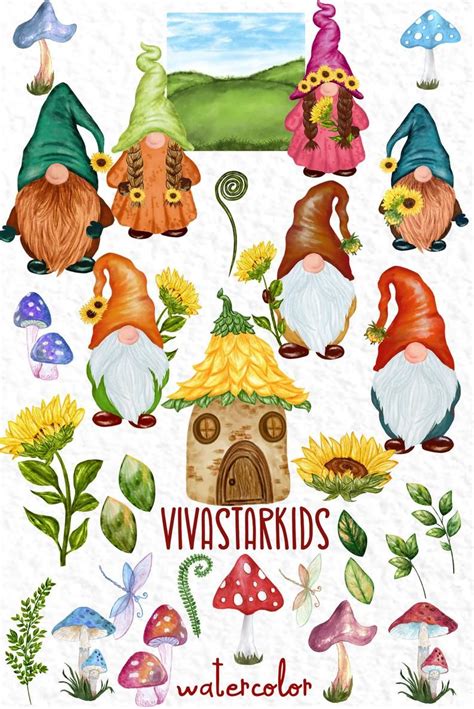 Cute Gnomes Clipart Fairy Tale Clipart Forest Etsy Illustration