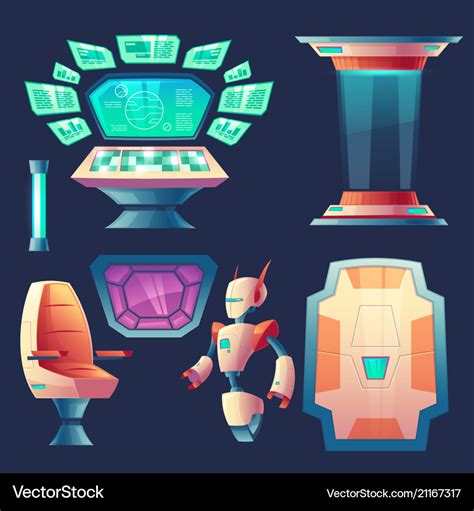 Set of alien spaceship design elements Royalty Free Vector