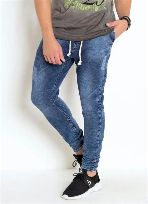 Calça Skinny Azul Amarração em Cordel Queima de Estoque