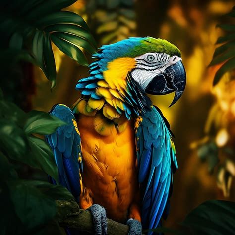 Premium Photo Vibrant Gold And Blue Macaw Perched In