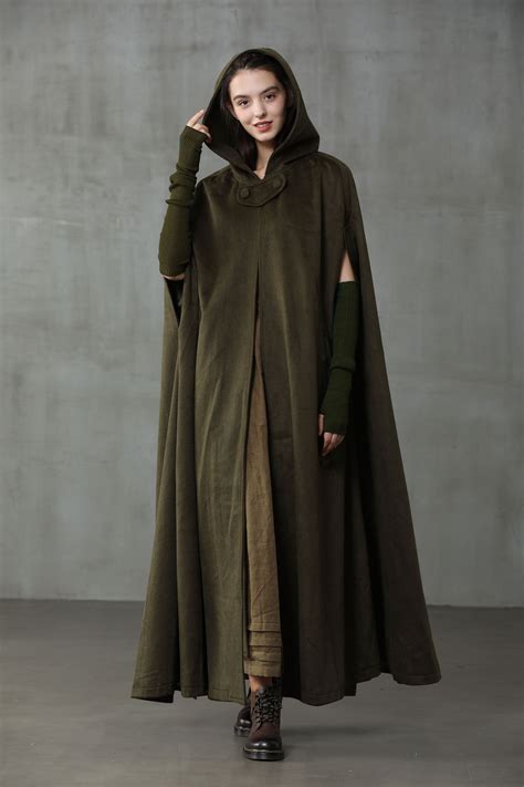 Wool Hooded Coat Cloak Maxi Hooded Wool Coat Cloak Wool Hooded