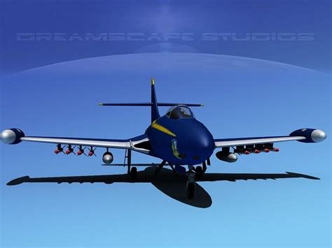 Grumman F9F-5 Panther Blue Angels 3D Model rigged MAX 3DS LWO LW LWS DXF STL 3DM | CGTrader.com