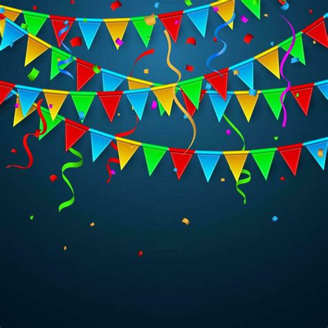 Colorful Confetti Celebration Carnival Party Background With Flags Luxury Greeting Card