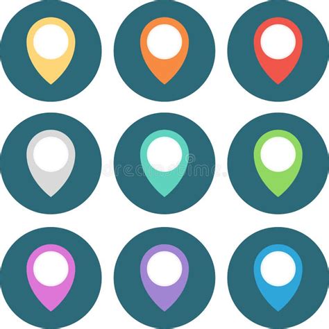 Set Of Geo Colored Map Pin Circled Vector Illustration Stock