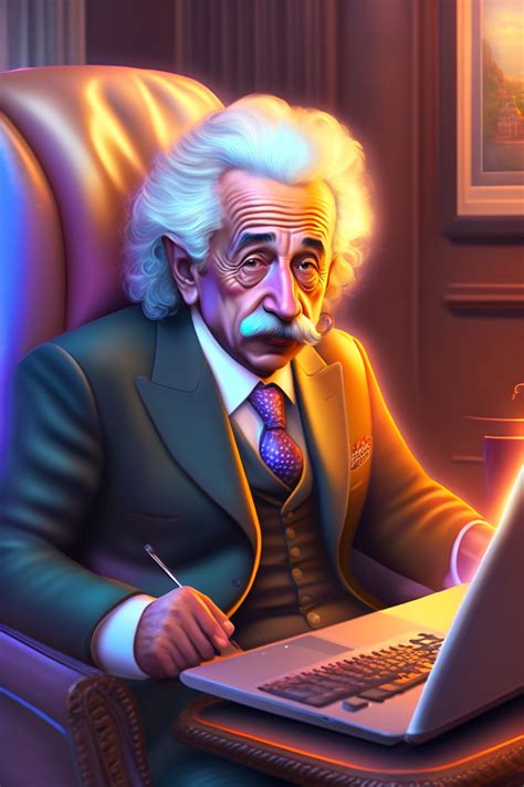 Lexica Albert Einstein Is Sitting On His Gamer Chair On His Gamer Pc