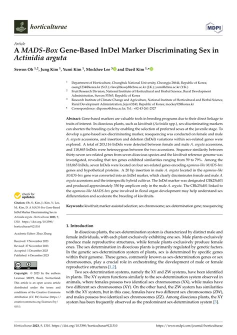 Pdf A Mads Box Gene Based Indel Marker Discriminating Sex In