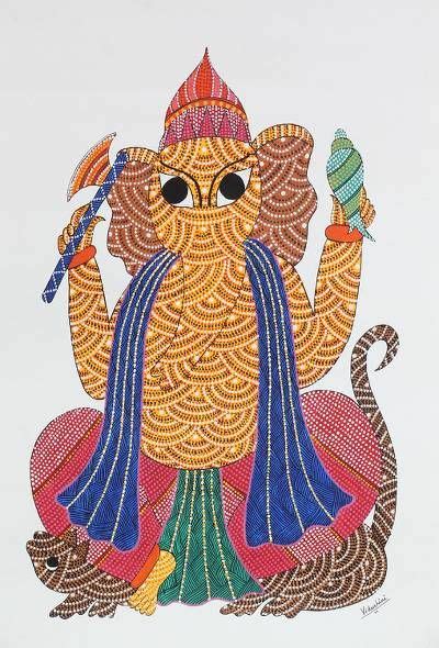 Gond Painting Majestic Ganesha Gond Painting Indian Folk Art