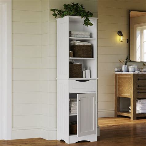 Kofty All White Gloss Finish Washroom Storage Cabinet Furwoodd