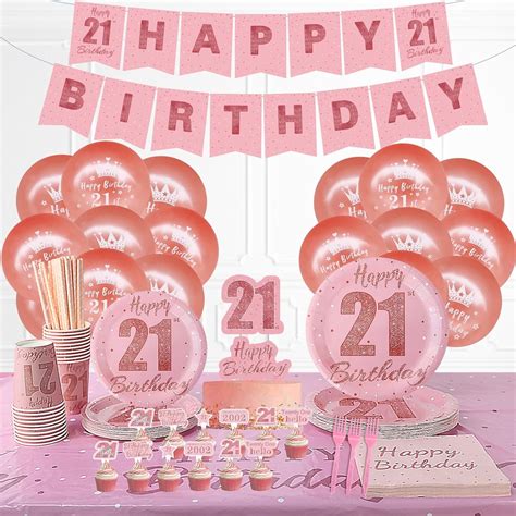 Humfoo 21st Birthday Decorations For Her Rose Gold Party Supplies Plates And Napkins