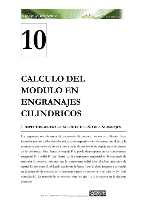 Tema C Lculo Del M Dulo De Engranejes Rectos Calculo Del