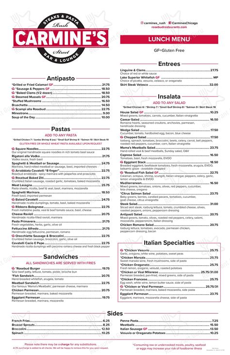 Menu at Carmine's restaurant, Chicago