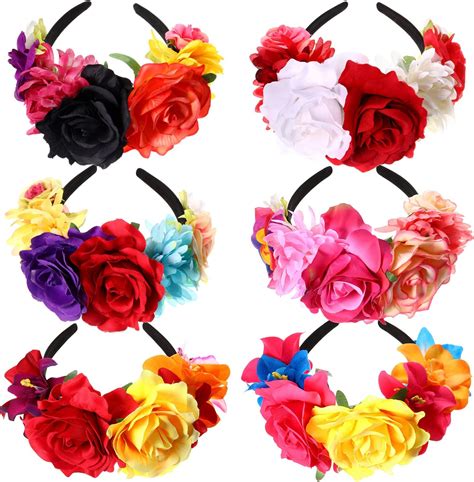 Kigeli 6 Pcs Mexican Flower Headband Fiesta Rose Floral