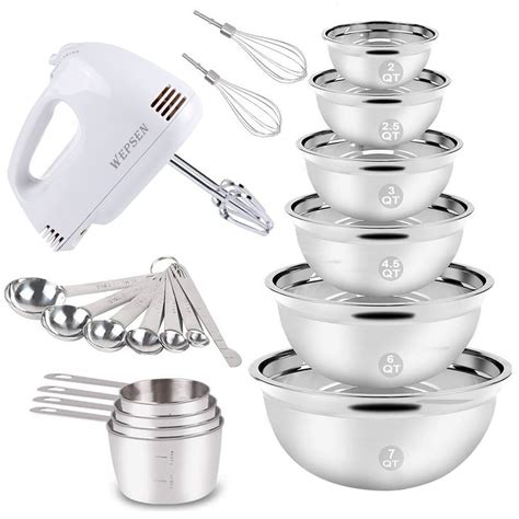 Electric Hand Mixer Mixing Bowls Set, Upgrade 5-Speeds Mixers with 6 Nesting Stainless Steel ...