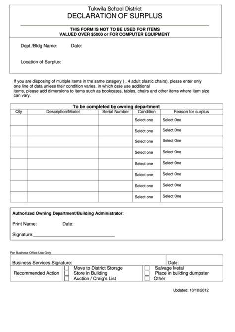 Top 7 Declaration Of Surplus Form Templates Free To Download In Pdf Format