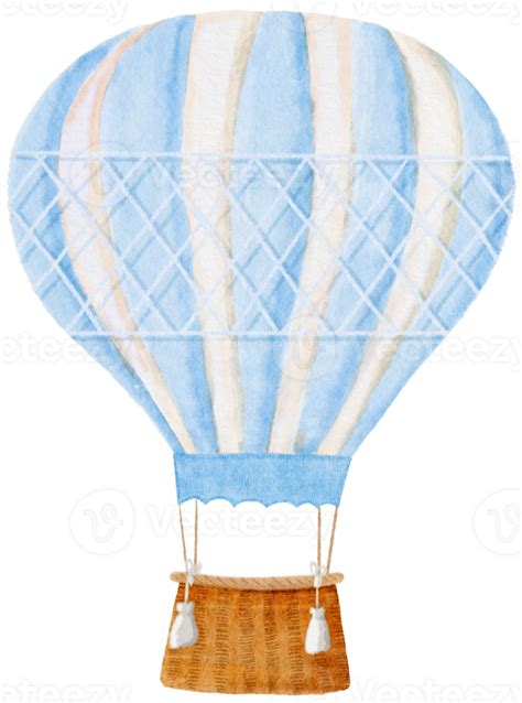 Watercolor Blue Hot Air Balloons For Baby Shower Boy Nursery Decorations PNG