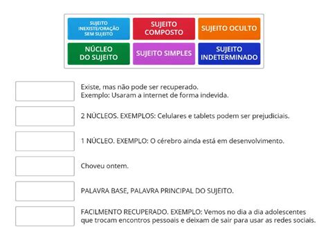 ATIVIDADE SOBRE TIPOS DE SUJEITO Match Up