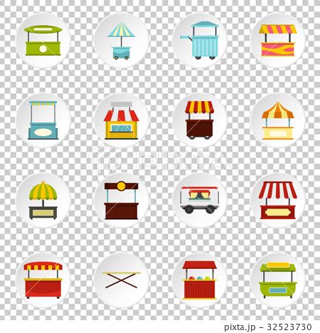 Street Food Truck Icons Set In Flat Style Stock Illustration