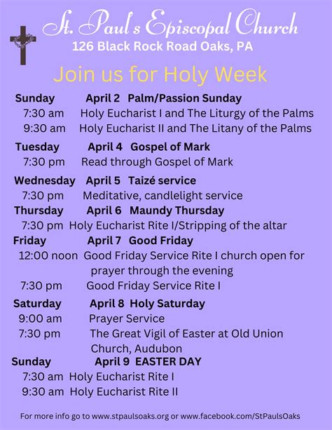 Apr 9 St Pauls Episcopal Holy Week Schedule Lower Providence Pa