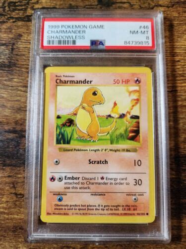 1999 Pokemon TCG Base Set Charmander Shadowless PSA 8 NM Mint 46 102 EBay