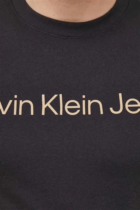 Calvin Klein Jeans T Shirt Bawełniany Kolor Czarny Z Nadrukiem