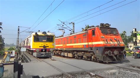 Furious Trains Crossing Howrah Katwa Galloping Local Crossing Malda