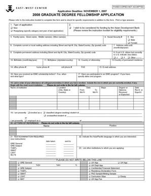 Fillable Online Eastwestcenter Degree Application Doc