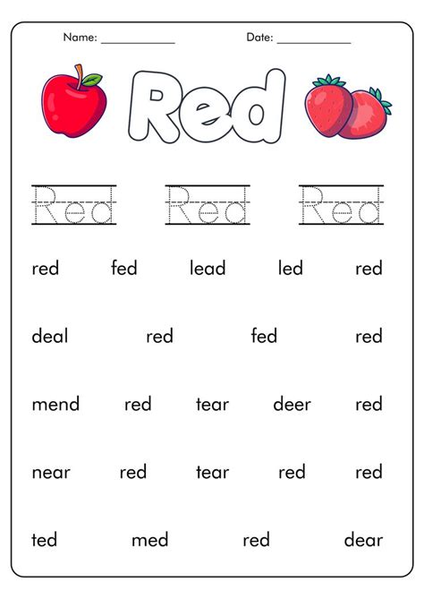 Red Color Word Printable Worksheets | Preschool colors, Color ...