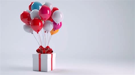 Una Caja De Regalos Con Globos En Ella Y Una Cinta Roja Con Un Arco