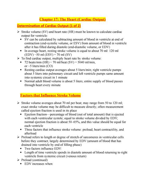 Chapter The Heart Cardiac Output Chapter The Heart Cardiac