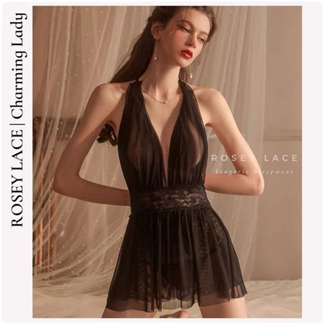 Jual RoseyLace Sexy Lingerie Transparant Dress Sleepwear Baju Tidur