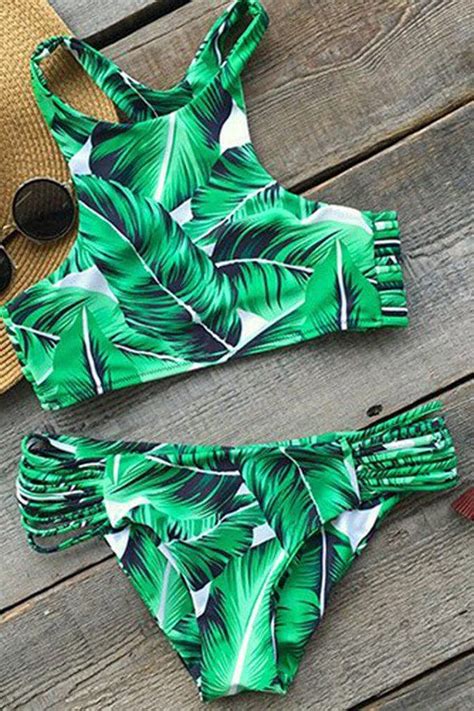 Floralkini Tropical Trip Leaf Print Bikini Set Modern Swimwear