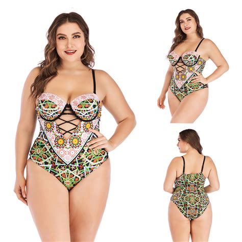 Mediterranean Beach Ethic Style Printing Women Bikini Sexy Plus Size