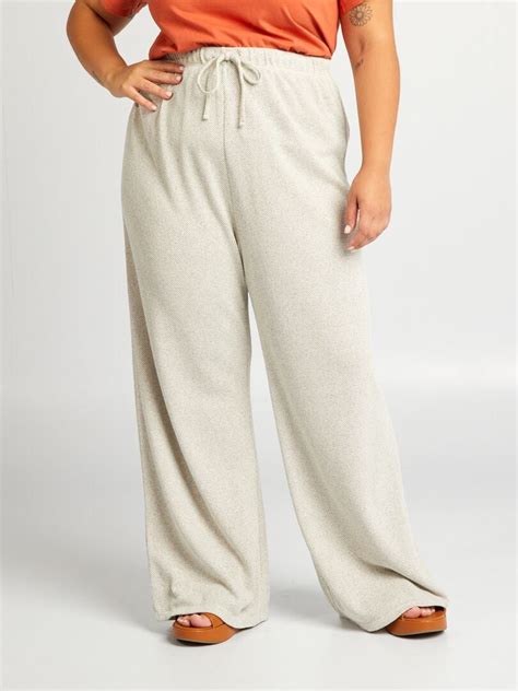 Pantalon Large Avec Taille Lastiqu E Beige Kiabi