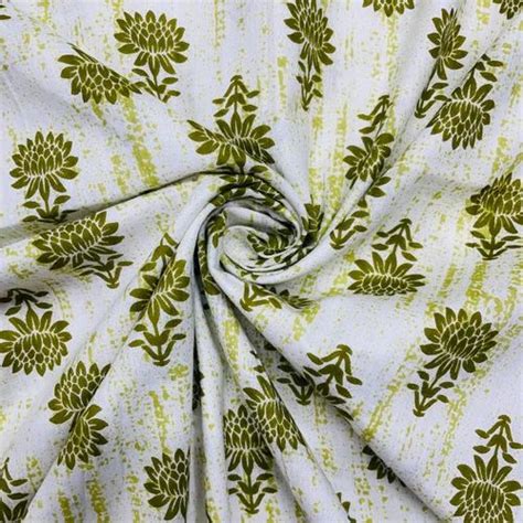 White & Green Floral Print Cotton Fabric at Rs 19.60 | Moulahera ...