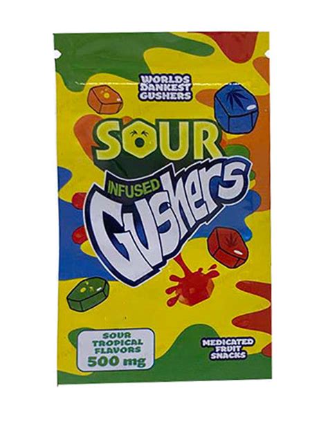 Gushers Sour Tropical Flavors 500mg Mylar Bags Packaging On