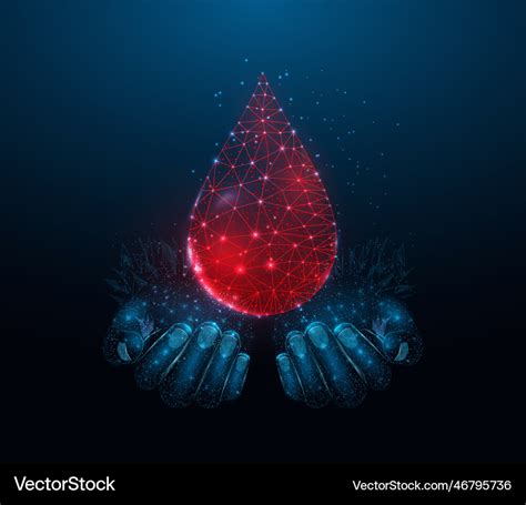 Two Human Hands Are Holds Blood Drop Wireframe Vector Image