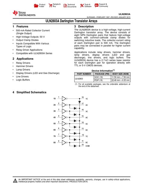 Datasheet Uln2803a | PDF | Bipolar Junction Transistor | Electrostatic ...