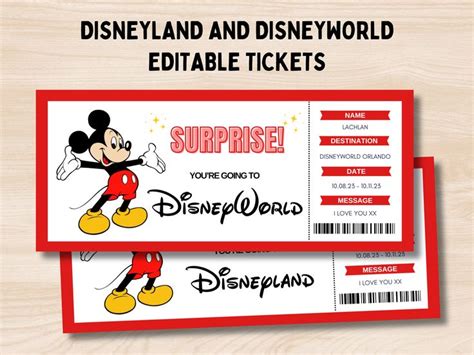 Disneyland Ticket Disneyworld Ticket Editable Ticket Surprise Reveal