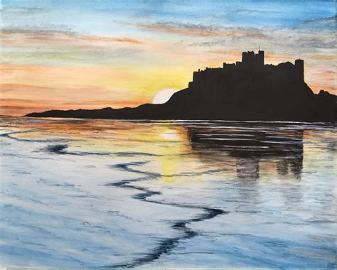 Bamburgh Castle Watercolour Painting Original And Limited Edition