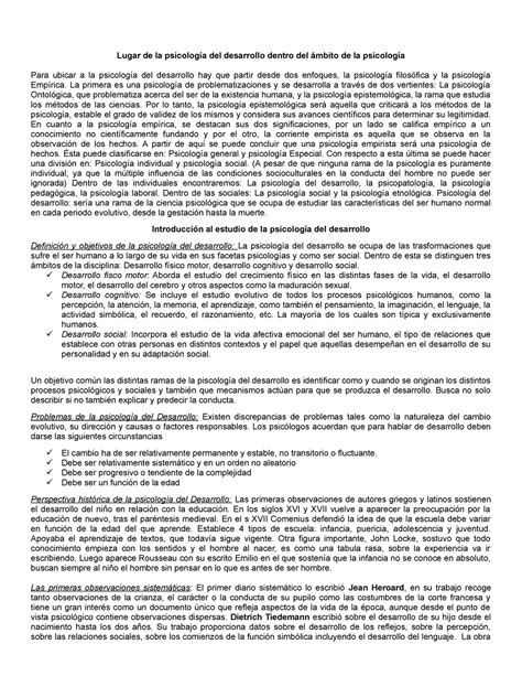 Psicologc 3ada del desarrollo parte 1 Lugar de la psicología del