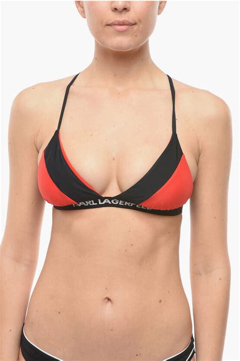 Karl Lagerfeld Two Tone Triangle Bikini Top With Logoed Band Women