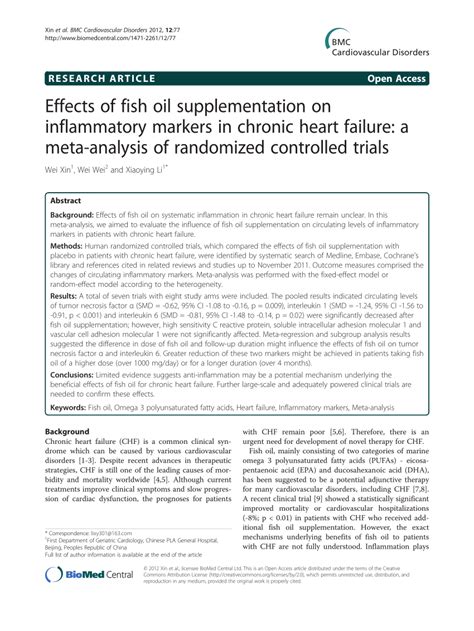 PDF Effects Of Fish Oil Supplementation On Inflammatory Markers In