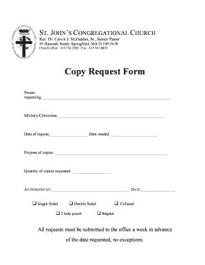 Fillable Online Copy Request Form St Johns Congregational Church Fax